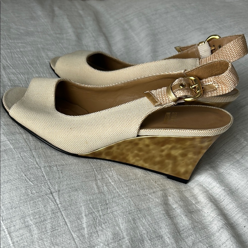Stuart Weitzman Elegant Cream Wedge Sandals